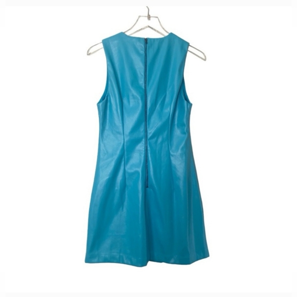 House Of Harlow 1960 Tiffany Blue Retro Mod Fall Leather Shift Dress-Small - Picture 4 of 12